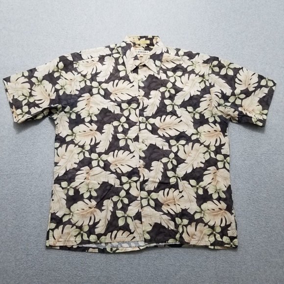 Campia Moda Shirt Mens Large Brown Floral Hawaiian Button Up Short Sleeve Casual - Picture 1 of 9
